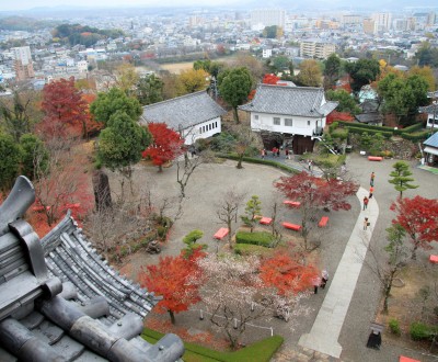 Château d'Inuyama (préfecture d'Aichi), Vue sur la ville et la cour du château en automne