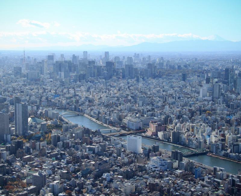 Tokyo SkyTree, Vue sur la Tour de Tokyo et le Mont Fuji Tokyo SkyTree, Vue sur la Tour de Tokyo et le Mont Fuji