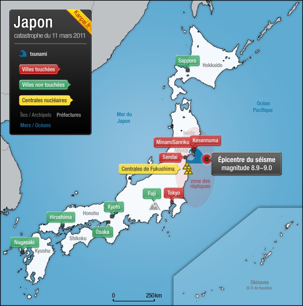Carte de la catastrophe au Japon tsunami, séismes, nucléaire...