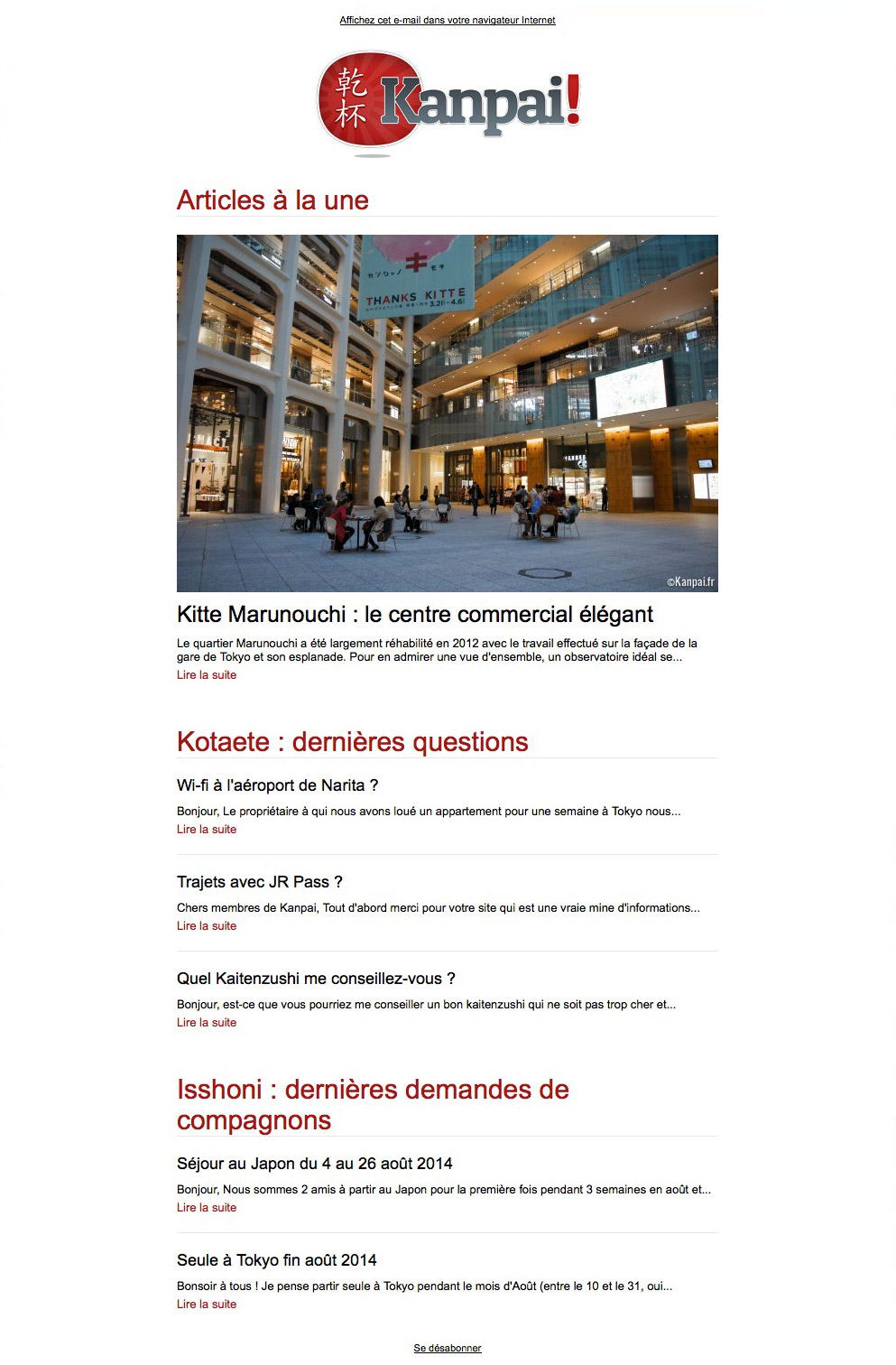 Exemple de newsletter Kanpai