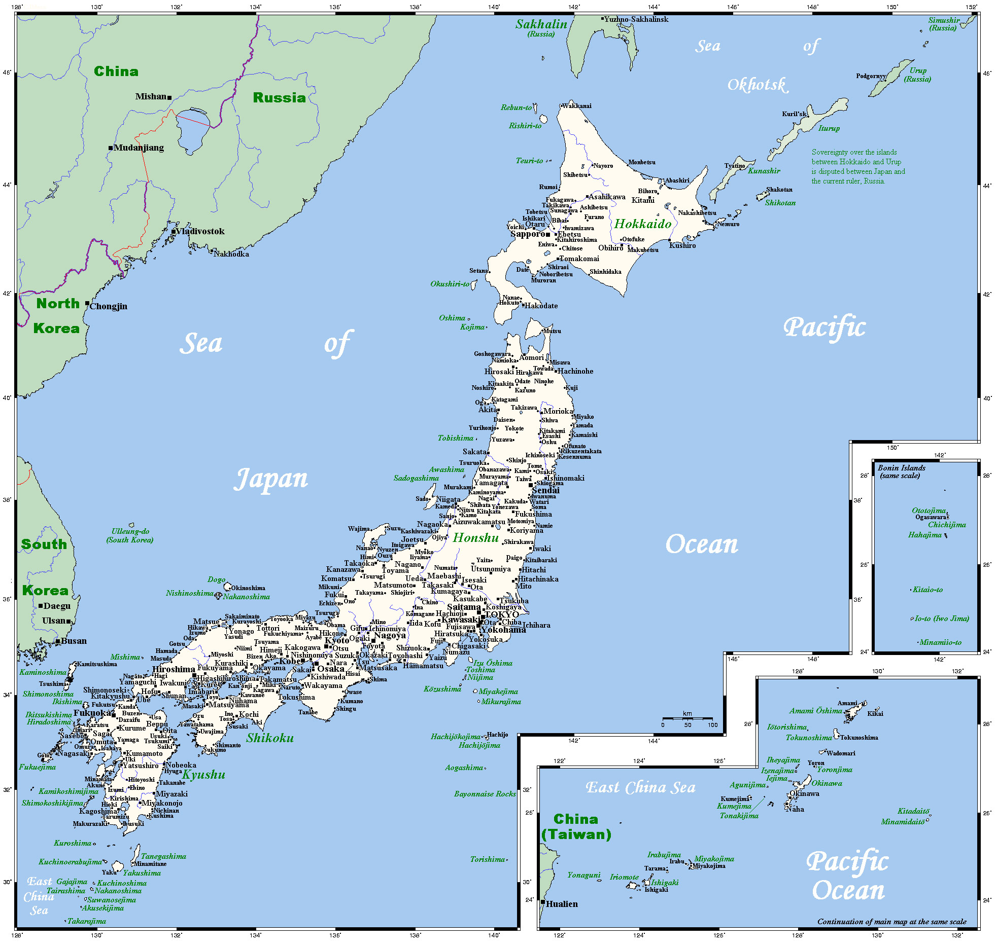 carte détaillée du japon