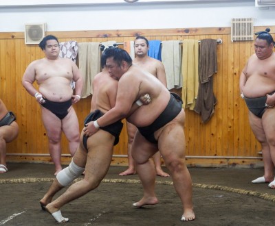 Entraînement de Sumos à Arashio Beya, Ryogoku, Tokyo