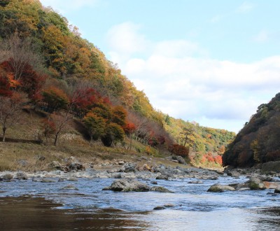 Hozugawa kudari (Kameoka), rivière et paysage de montagne en automne