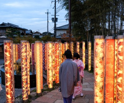 Forêt de kimono (Arashiyama Randen) à la tombée de la nuit