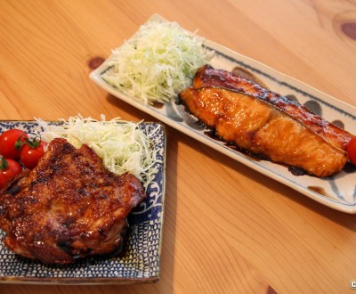 Poulet et saumon cuisinés en teriyaki