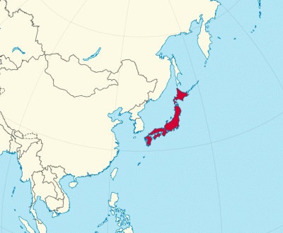 Planisphère orienté sur le Japon