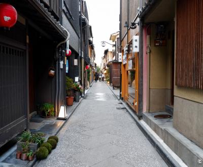 Pontocho (Kyoto), allée rénovée en 2021 (fils électriques enterrés et revêtement pavé)