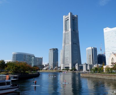 Minato Mirai 21 (Yokohama), vue sur la tour Landmark Tower et les autres gratte-ciels du quartier