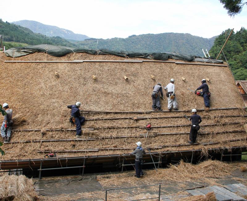 Shirakawa-go, Travaux de remplacement d'un toit de chaume Shirakawa-go, Travaux de remplacement d'un toit de chaume