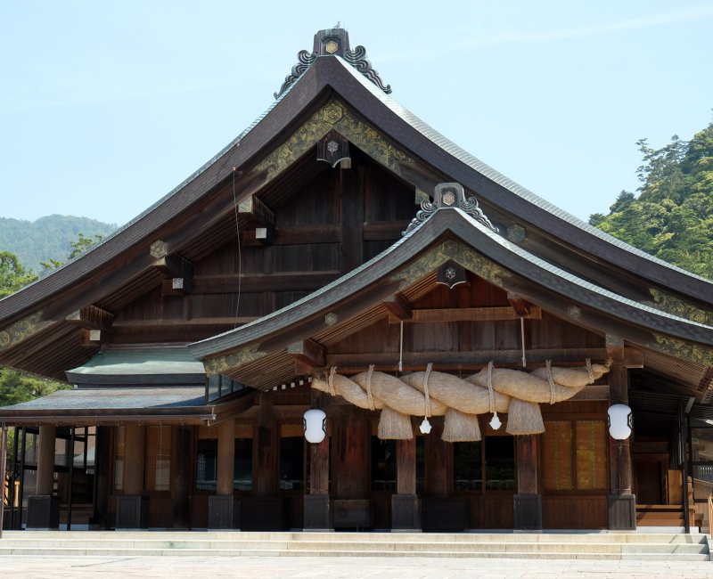 Izumo Taisha (Shimane), pavillon Haiden avec grosse corde Shimenawa