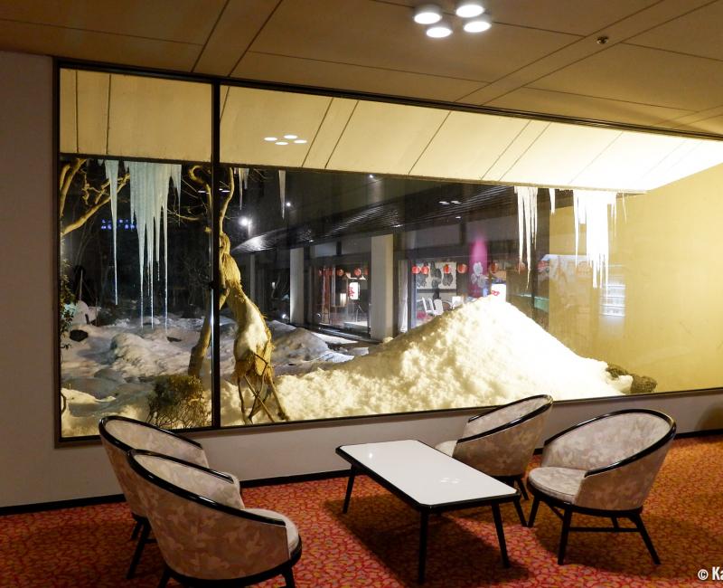 Hanamaki Onsen (Iwate), Vue sur le jardin enneigé