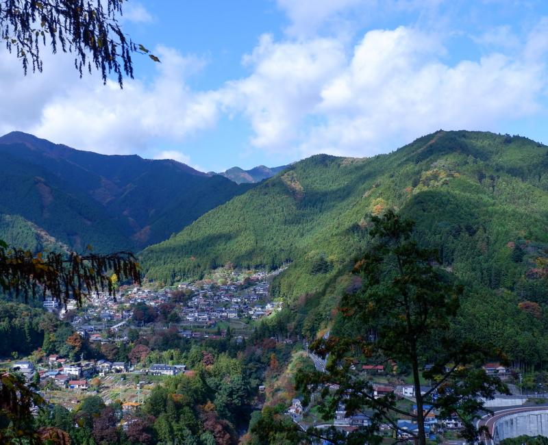 Vue sur la vallée de Hatonosu et les habitations japonaises Vue sur la vallée de Hatonosu et les habitations japonaises