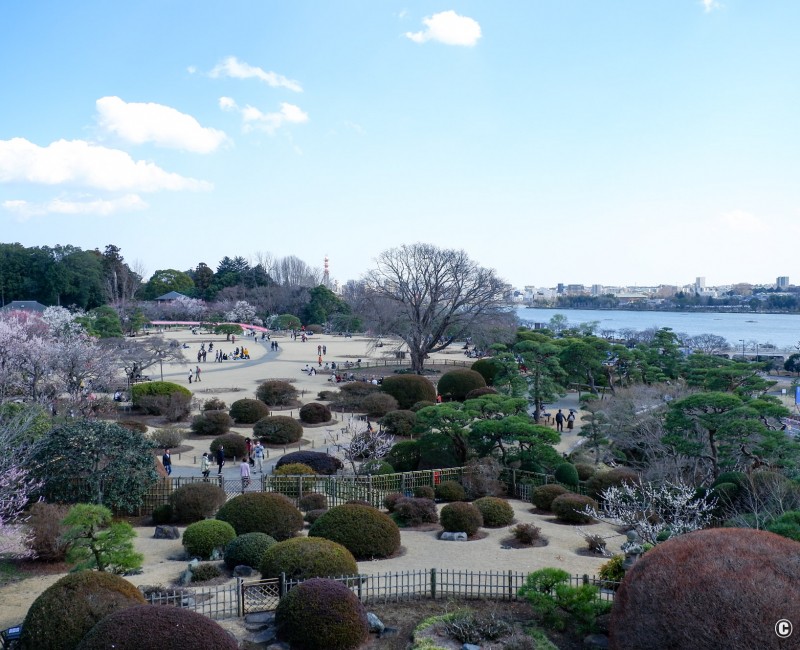 Vue sur le jardin Kairaku-en depuis la maison Kobuntei (Mito)