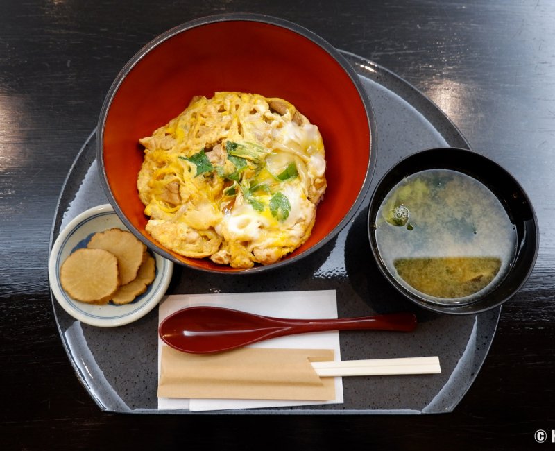 Hôtel Folkloro (Kakunodate), bol de Donburi Oyakodon (riz, omelette, poulet)