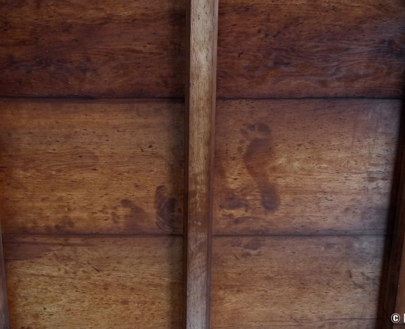 Genko-an (Kyoto), plafond de sang avec empreinte de pied dans le pavillon principal du temple