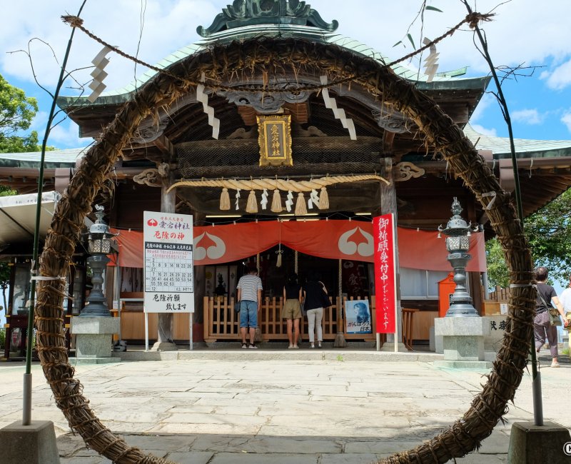 Washio Atago-jinja (Fukuoka), anneau Chinowa pour Obon à la mi-août Washio Atago-jinja (Fukuoka), anneau Chinowa pour Obon à la mi-août