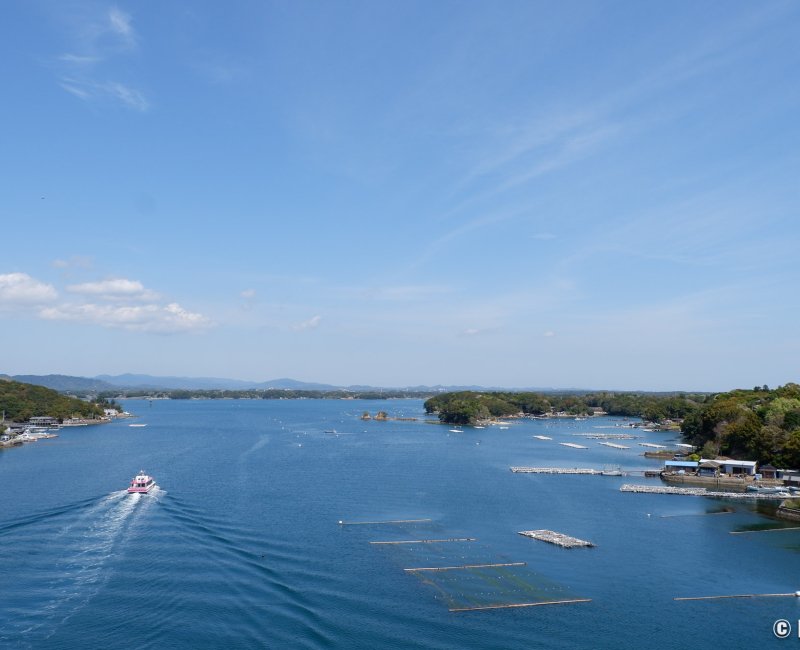 Shima (péninsule d'Ise, Mie), panorama sur la baie d'Ago depuis le pont Pearl Bridge de la route 260