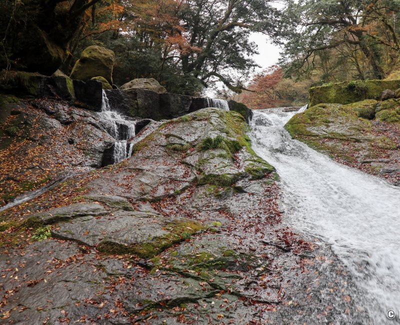 Gorge de Kikuchi (Kumamoto), vue sur la cascade Yonjusanman-no-taki à la fin de l'automne Gorge de Kikuchi (Kumamoto), vue sur la cascade Yonjusanman-no-taki à la fin de l'automne