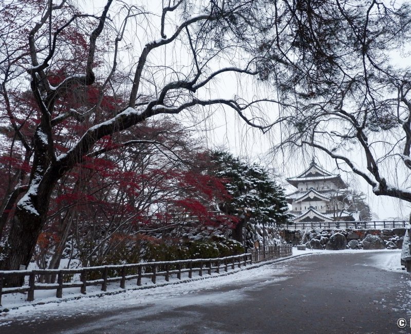 Hirosaki (Aomori), vue sur le donjon en hiver dans le parc du château Hirosaki (Aomori), vue sur le donjon en hiver dans le parc du château