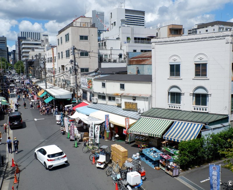 Marché extérieur de Tsukiji (Tokyo), vue panoramique sur les rues du marché Marché extérieur de Tsukiji (Tokyo), vue panoramique sur les rues du marché
