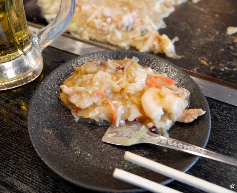 Tsukishima Monja Street (Tokyo), monjayaki prêt à être dégusté