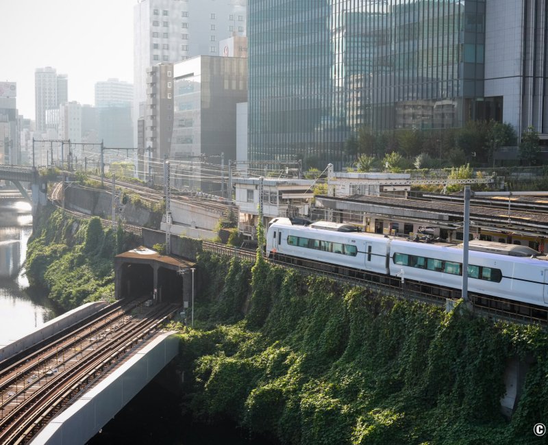 Ochanomizu (Tokyo), Vue sur la structure ferroviaire et le passage des trains à la gare d'Ochanomizu Ochanomizu (Tokyo), Vue sur la structure ferroviaire et le passage des trains à la gare d'Ochanomizu