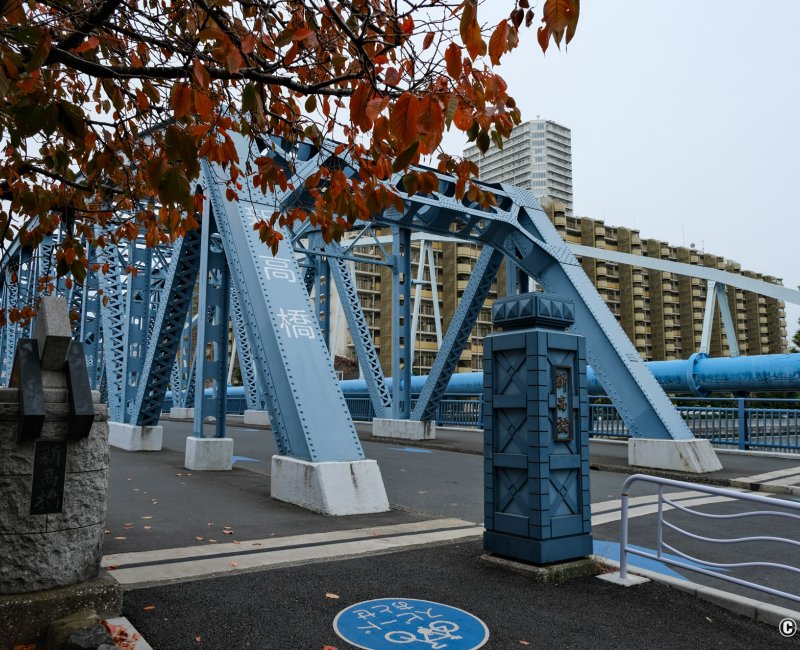Oyoko-gawa (Tokyo), balade au bord de l'eau et pont Shintaka-bashi