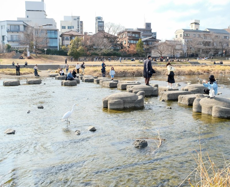 Delta de Demachiyanagi (Kyoto), vue sur le passage de la rivière en pierres de gué à la fin de l'hiver 3 Delta de Demachiyanagi (Kyoto), vue sur le passage de la rivière en pierres de gué à la fin de l'hiver 3