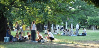 Parc Yoyogi à Tokyo, Visiteurs profitant de l'ombre en été 2