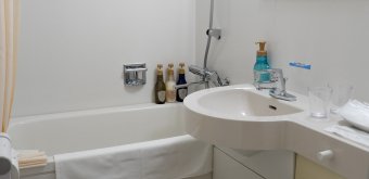 Hôtel Folkloro (Kakunodate), salle de bains et toilettes japonaises de la chambre Twin