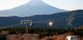Hakone (Kanagawa), vue sur le Mont Fuji depuis la station de téléphérique Owakudani