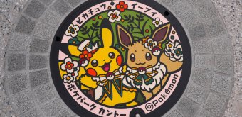 PokéPark Kanto (Tokyo), Plaque d'égout ornée de Pikachu et Evoli