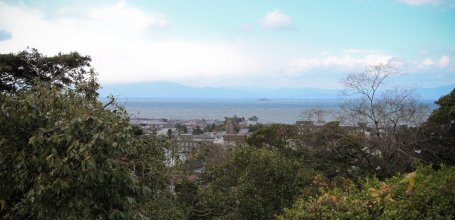 Hikone (Shiga), panorama sur le lac Biwa depuis l'enceinte du château
