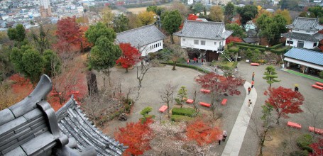 Château d'Inuyama (préfecture d'Aichi), Vue sur la ville et la cour du château en automne