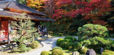 Manshu-in (Kyoto), vue sur Koshoin et le jardin en automne