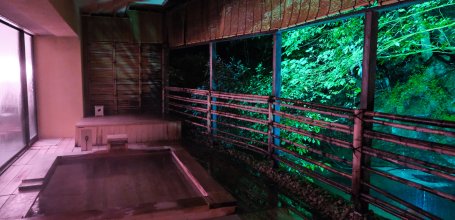 Iwaso (Miyajima), Vue sur le bain onsen extérieur rotenburo Hinodeyu du ryokan
