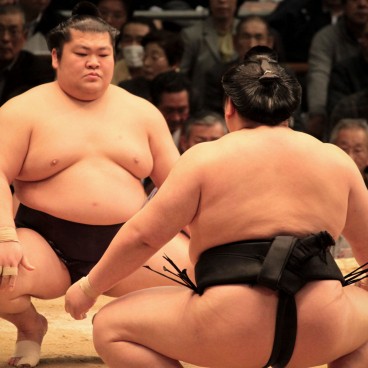 Tournoi de Sumo à Osaka, Lutteurs se préparant à une joute