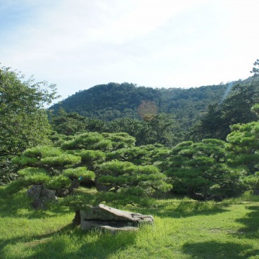 Ritsurin Koen (Takamatsu), Vue sur le Mont Shiun et les pins