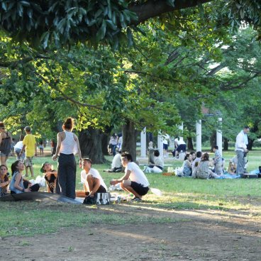 Parc Yoyogi à Tokyo, Visiteurs profitant de l'ombre en été 2
