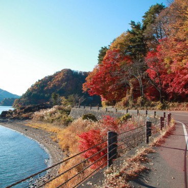 Lac Kawaguchiko (Mont Fuji), Vue sur le lac et les momiji en automne