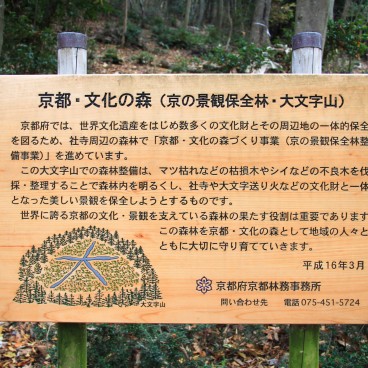 Mont Daimonji à Kyoto, Panneau de la ville de Kyoto sur la forêt protégée de la montagne