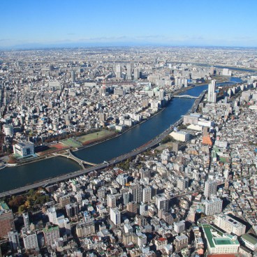 Tokyo SkyTree, Vue sur les rivières Sumida et Arakawa