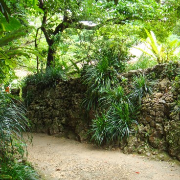 Shikina-en à Okinawa, Chemin de promenade et végétation tropicale