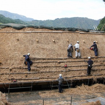Shirakawa-go, Travaux de remplacement d'un toit de chaume