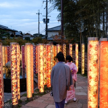 Forêt de kimono (Arashiyama Randen) à la tombée de la nuit