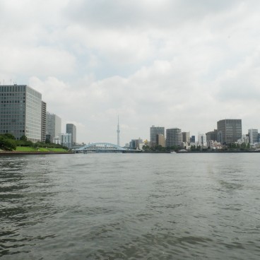 Croisière Nihombashi (Tokyo), Vue sur un pont et Tokyo SkyTree depuis le bateau 2