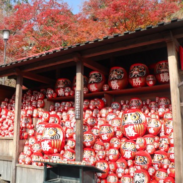 Daruma avec vœu exaucé au temple Katsuo-ji à Minoh (Osaka)