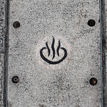 Symbole des onsen au Japon dans les rues de Beppu (Oita)