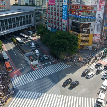 Vue sur le carrefour de Shibuya depuis l'observatoire de Shibuya Magnet 2