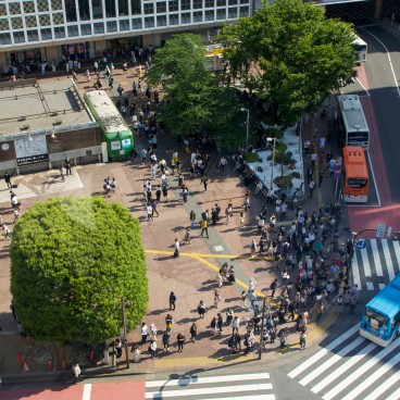 Vue sur le carrefour de Shibuya depuis l'observatoire de Shibuya Magnet 3